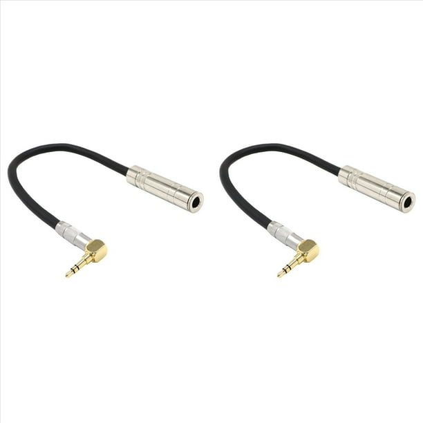 2X 6.35 Estereo Hembra A 3.5 Macho Cable de Extension de Audio de Microfono de Alta Fidelidad Estereo de Jack Enchufe Cable de de Audio en Angulo de 90 Grados Corto