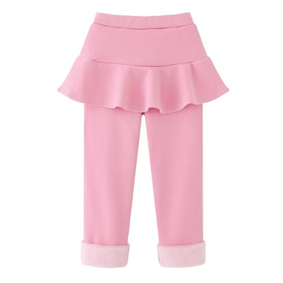 3-11Y Kids Baby Girls Footless Fleece Lined Warm Thick Leggings with Ruffle Tutu Skirt Pants