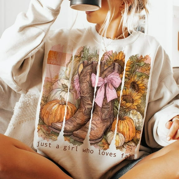 Just a Girl Who Loves Fall T-Shirt – Cozy Autumn Tee with Pumpkin Bow and 2025 Fall Spice Season Vibes