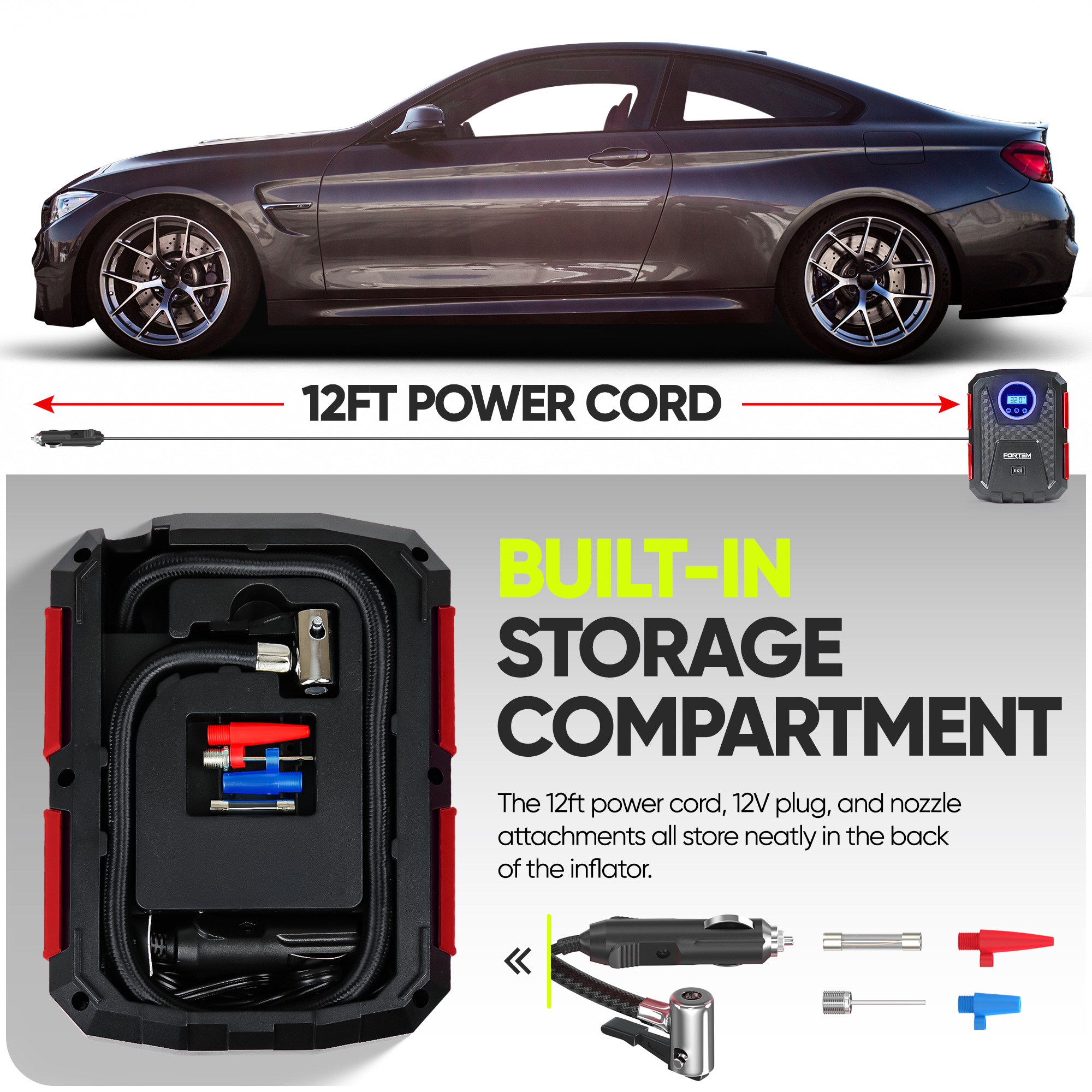 FORTEM 150 PSI Tire Inflator with LED Light and Carrying Case photo 3