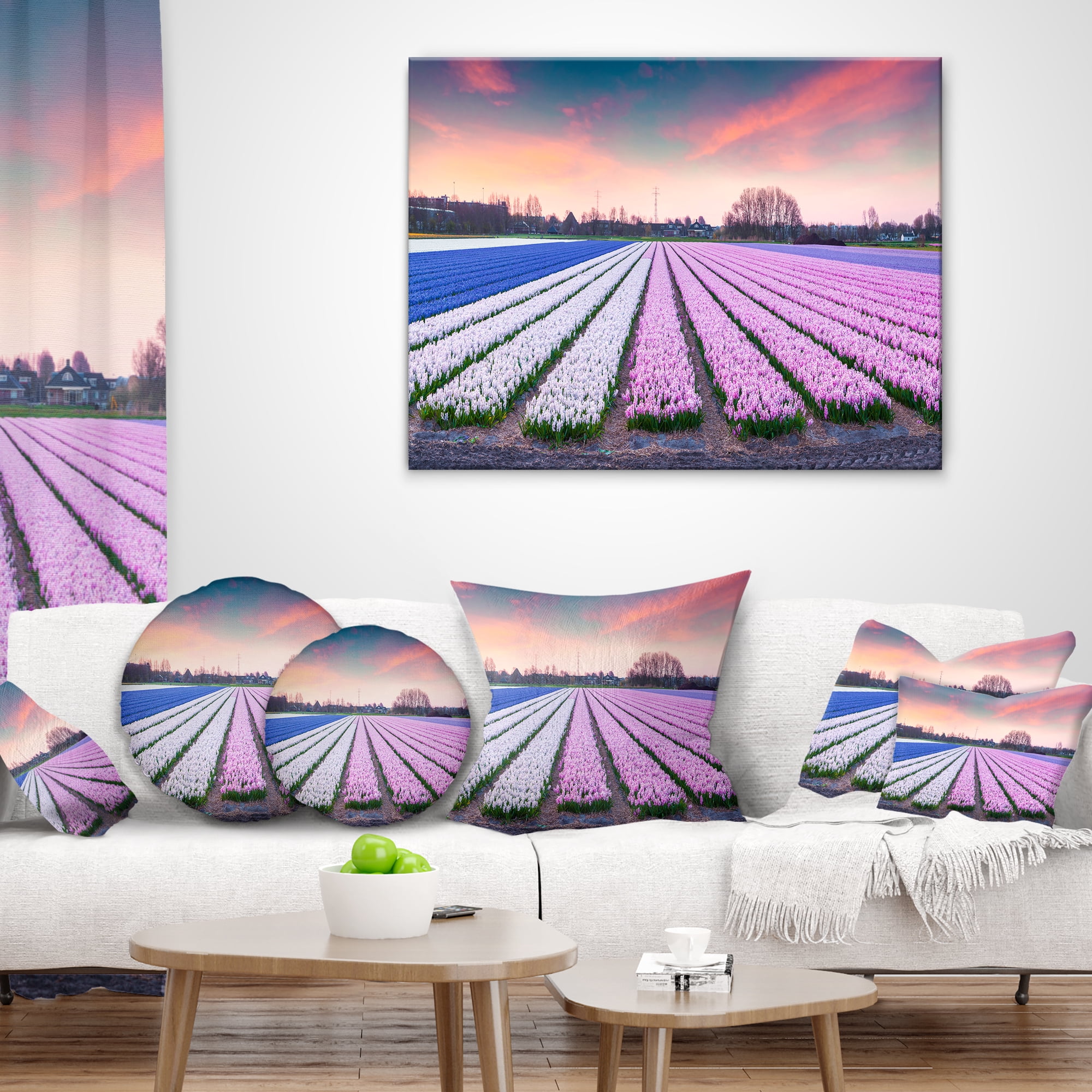 Designart Colorful Hyacinth Flowers at Sunrise - Photography Throw Pillow - 16x16