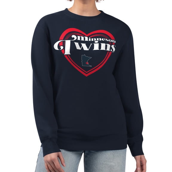 Women's G-III 4Her by Carl Banks Navy Minnesota Twins Double Heart Fleece Pullover Sweatshirt