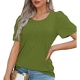 thumbnail image 4 of 2024 Summer Tops for Women Puff Short Sleeve Scoop Neck T Shirts Dressy Casual Printed Pleated Blouses Loose Cute Tunic Tees, 4 of 7
