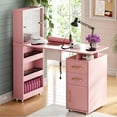 thumbnail image 2 of Advwin Manicure Table Nail Desk for Nail Tech with Wrist Cushion, Lockable Wheels, Electric Downdraft Vent, Storage Cabinet & Shelves, Pink, 2 of 8