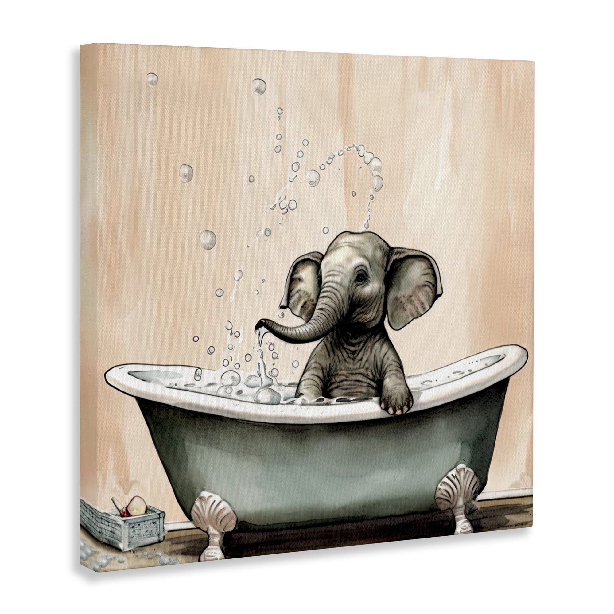 Baby Elephant Bubble Bath Canvas Wall Art, design by Sasha