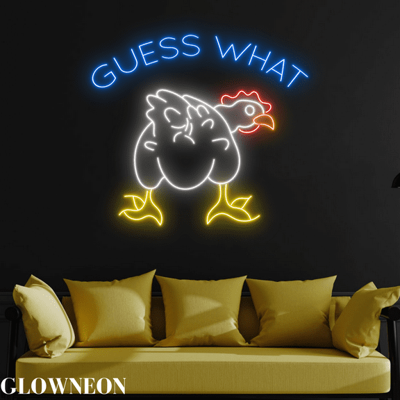 Glowneon Guess What Chicken Butt Led Signs, Funny Chicken Home Decor