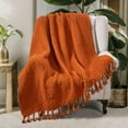 thumbnail image 5 of Home Soft Things Basket Weave Throw Blanket with Braided Tassels, Reversible Lightweight Super Soft Cozy Throw Blanket, 50x60 inches, Rust, 5 of 9