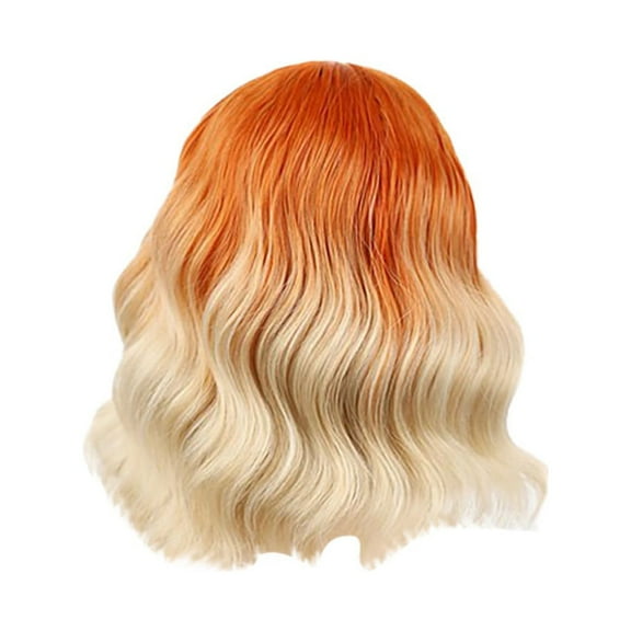 Beauty Under $15 1Pc Orange Brown Color Daily Short Wavy Wig Short Hair Thin Multicolor