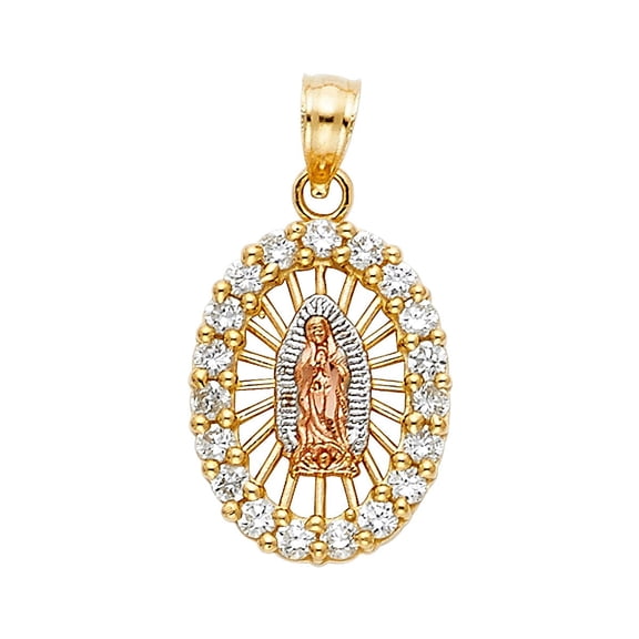 14K 3C Gold Cubic Zirconia Religious Guadalupe Pendant | Tri Color Gold Charm Pendant for Necklace Chain | Gift for Men Women | 17 x 13 MM | 1.5 grams