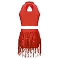 thumbnail image 2 of TTAO Kids Girls Halter Neck Tank Top With Sequins Fringe Shorts Set Modern Jazz Latin Samba Performance Clothes Red 14, 2 of 5
