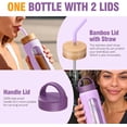 thumbnail image 2 of MUKOKO Glass Water Bottle, 32oz Sports Drinking Tumbler with Silicone Sleeve and Straw, 1 Cup 2 Lids, Purple, 2 of 6