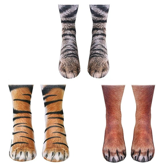 ATROPOS 3 Pair Animal Paw Socks-Unisex 3D Printed Socks Novelty Animal Paws Crew Socks for Men Women Kids (Kids)