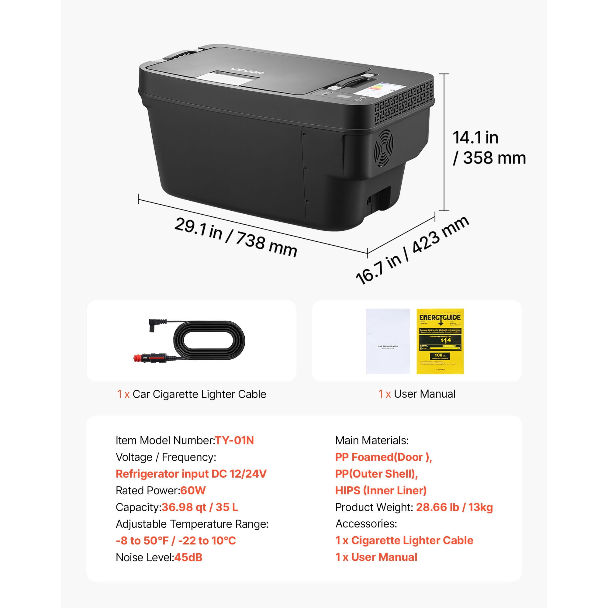 KFFKFF 12 Volt Portable Refrigerator, 37 QT/35L Car Cooler for Tesla Model Y, Electric Freezer with APP Control, 12V/24V DC, Temperature Range -8℉ to 50℉