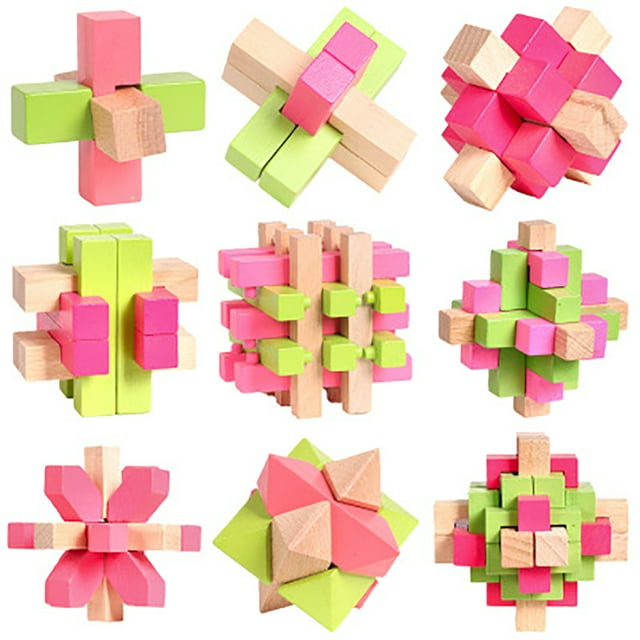 9 Sets Wood Brain Teaser Creative Wooden Puzzle Toy Educational Toy for Kids