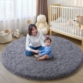 thumbnail image 4 of SARAG 5'x5' Round Rugs for Bedroom,Fluffy Rugs for Living Room Kids Room,Home Decor Shaggy Carpet Fuzzy Plush Rug for Nursery Room,Light Gray, 4 of 8