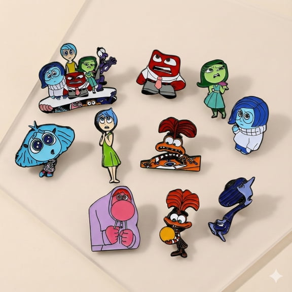 10-Pack Cartoon Emotion Themed Enamel Pins – Set of Expressive Character Badges for Jackets, Hats, and Backpacks