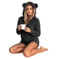 thumbnail image 6 of Women Winter Fuzzy Hooded Jumpsuit Cute Bear Ear Zip Up One Piece Outfit Warm Casual for Commute Loungewear, 6 of 7