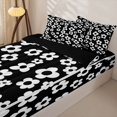thumbnail image 3 of Homewish Black White Flowers Zipper Queen Comforter Set with Fitted Sheet and 2 Pillowcases,Kawaii Floral Zipper Bedding Set,Black Reversible,4pcs, 3 of 8