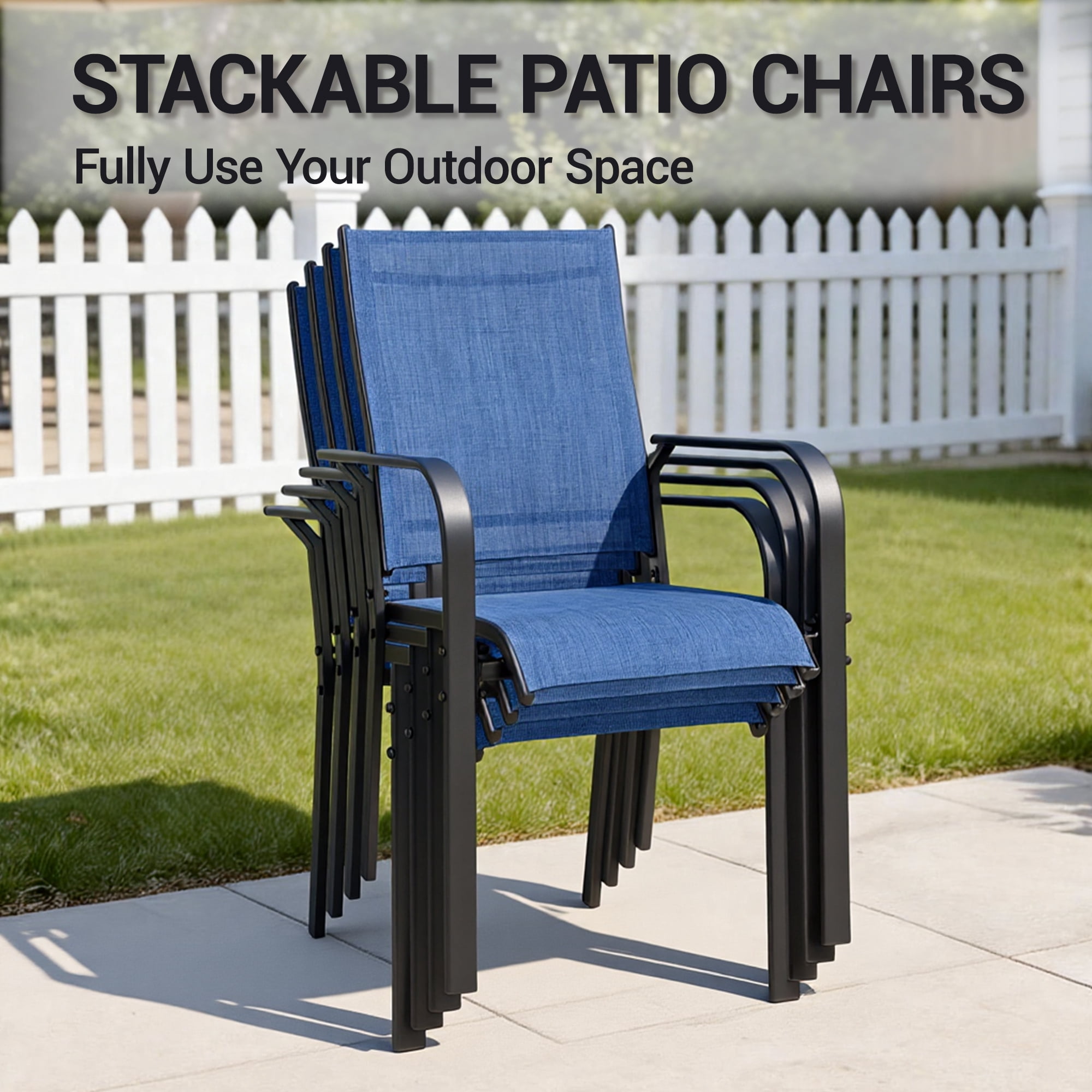 DELMANGO Patio Chairs Set of 4, Outdoor Dining Chairs High Back, All-Weather Padded Textilene DiningChair for Lawn Porch Garden, Blue
