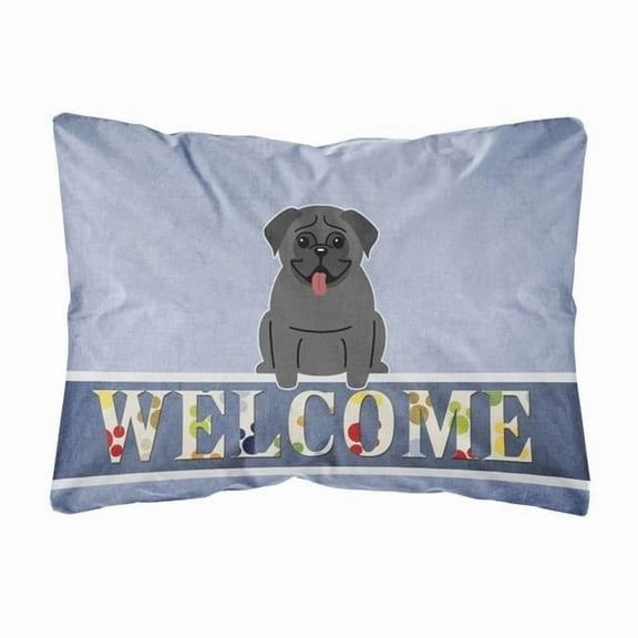 Carolines Treasures BB5587PW1216 Pug Black Welcome Canvas Fabric Decorative Pillow, 12H x16W, multicolor