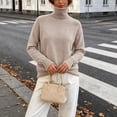thumbnail image 7 of Hzzrkos Womens Turtleneck Knit Sweater Long Sleeve Pullover Top Soft Stretchy Ribbed Cuff Casual Lightweight Knitwear for Daily Wear Work Travel Outdoor Activities Beige L, 7 of 7