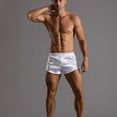 thumbnail image 4 of SWSMCLT Men's Satin Pajamas Shorts Summer Slim Fit Tight Lightweight Sleep Pj Boxer Underwear Panties Low Rise White Medium, 4 of 4