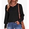 thumbnail image 5 of YUNAFFT Womens Tops Clearance, Women's Spring And Autumn Round Neck Loose Casual Bubble Sleeve Button Long Sleeve T-shirt Tops, 5 of 7