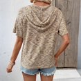 thumbnail image 6 of UDAUDU Womens Summer Tops 2026 Short Sleeve Button V Neck Waffle Knit Lightweight Drawstring Hoodies Spring Fashion Casual Blouses Shirts Khaki M, 6 of 7