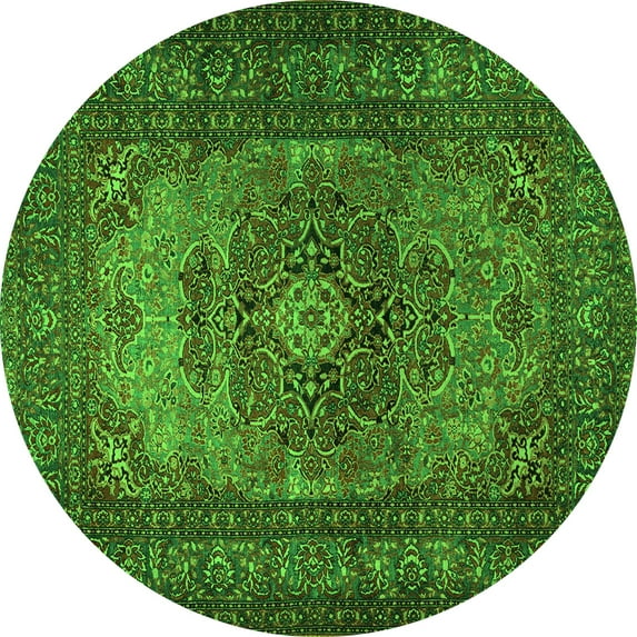 Ahgly Company Indoor Round Medallion Green Traditional Area Rugs, 4' Round