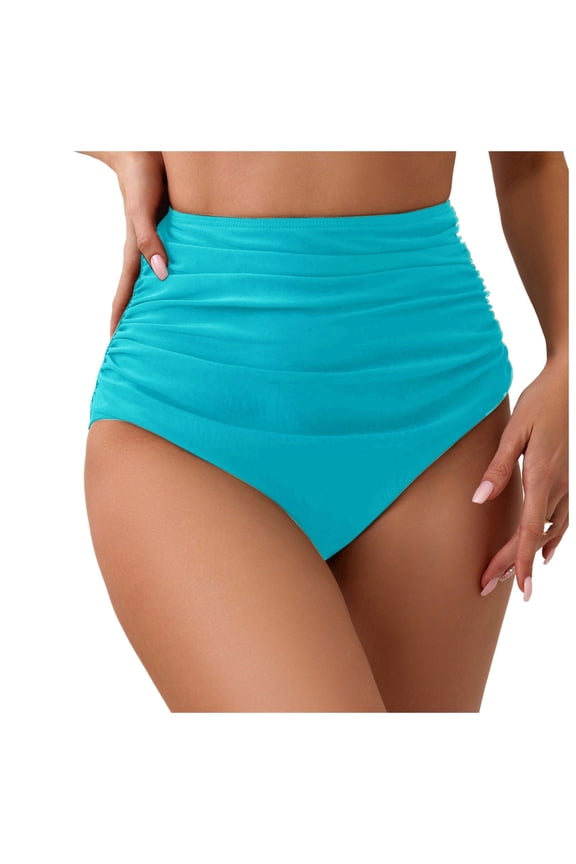 Women High Waisted Bikini Bottoms Tummy Control Swimsuit Bottoms Ruched Full Coverage Quick-Dry Swim Bottom Mint Green, M