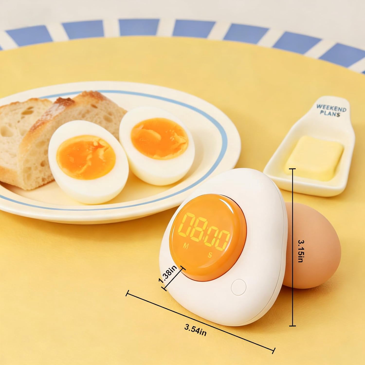CATPAN Egg Timer - Magnetic Kitchen Timer with Large LED Display & Preset Buttons (8 Min Soft Boiled), Easy Manual Rotating Dial for Medium/Hard Boiled, So Simple for Seniors Kids, Fun Cooking Gadget