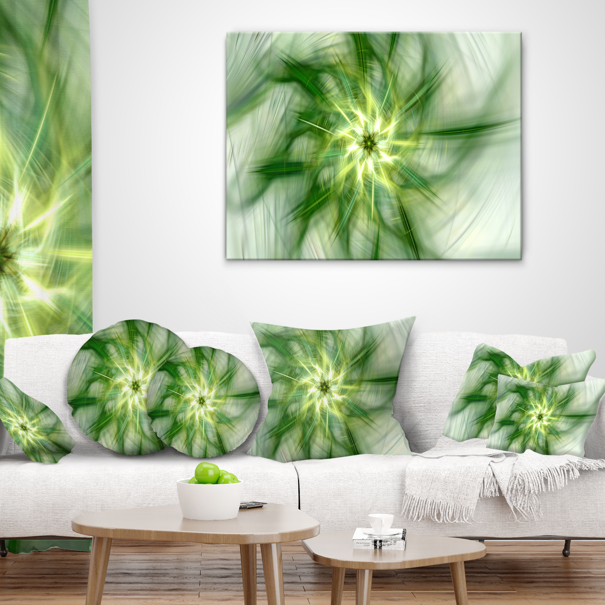 Designart Rotating Bright Green Flower - Abstract Throw Pillow - 18x18