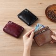 thumbnail image 3 of Oil-waxed leather coin purse, business card holder, cardholder, creative and simple zipper driver's license holder, bus card holder, mini key pouch, cat-themed red., 3 of 5