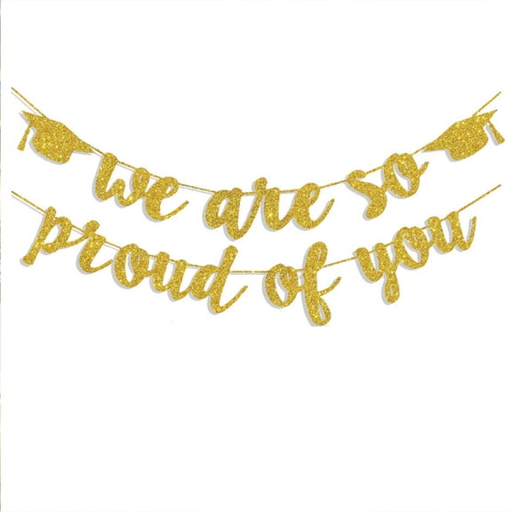 Graduation Banners Party Decorations, Black Glitter We are So Proud of You Graduation Banners Garland for Congratulation Graduations Party Supplies, School, Car Decorations (Gold)