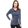 thumbnail image 1 of Women's Cowl Neck Long Sleeves Buttons Decor Ruched Top, 1 of 6