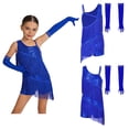 thumbnail image 3 of TiaoBug Girls Sequins Latin Dance Dress Tassel Leotard Fringed Bodysuit with Gloves Ballroom Dancing Outfit Royal Blue 16, 3 of 6