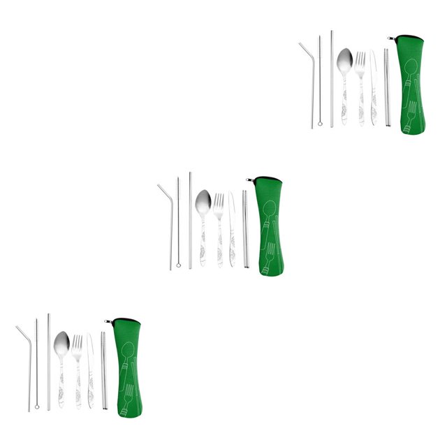 Inteprter Juego de 8 unids/set de cuchara y tenedor de alta calidad, juego de pajita de palillos de acero inoxidable, juego de vajilla portátil Type4 NO4
