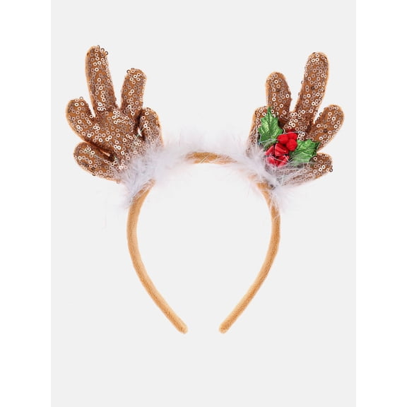 Way to Celebrate Women's Fuzzy Holly Reindeer Antler Headband, Brown, 1 Piece, One Size Fits Most