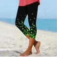 thumbnail image 5 of UVEASISHA Workout Bottoms for Women St Patricks Day Black Base Shamrock Glitter Printed Capri High Waisted Tummy Control Buttery Soft Running Tights Green 3XL, 5 of 5