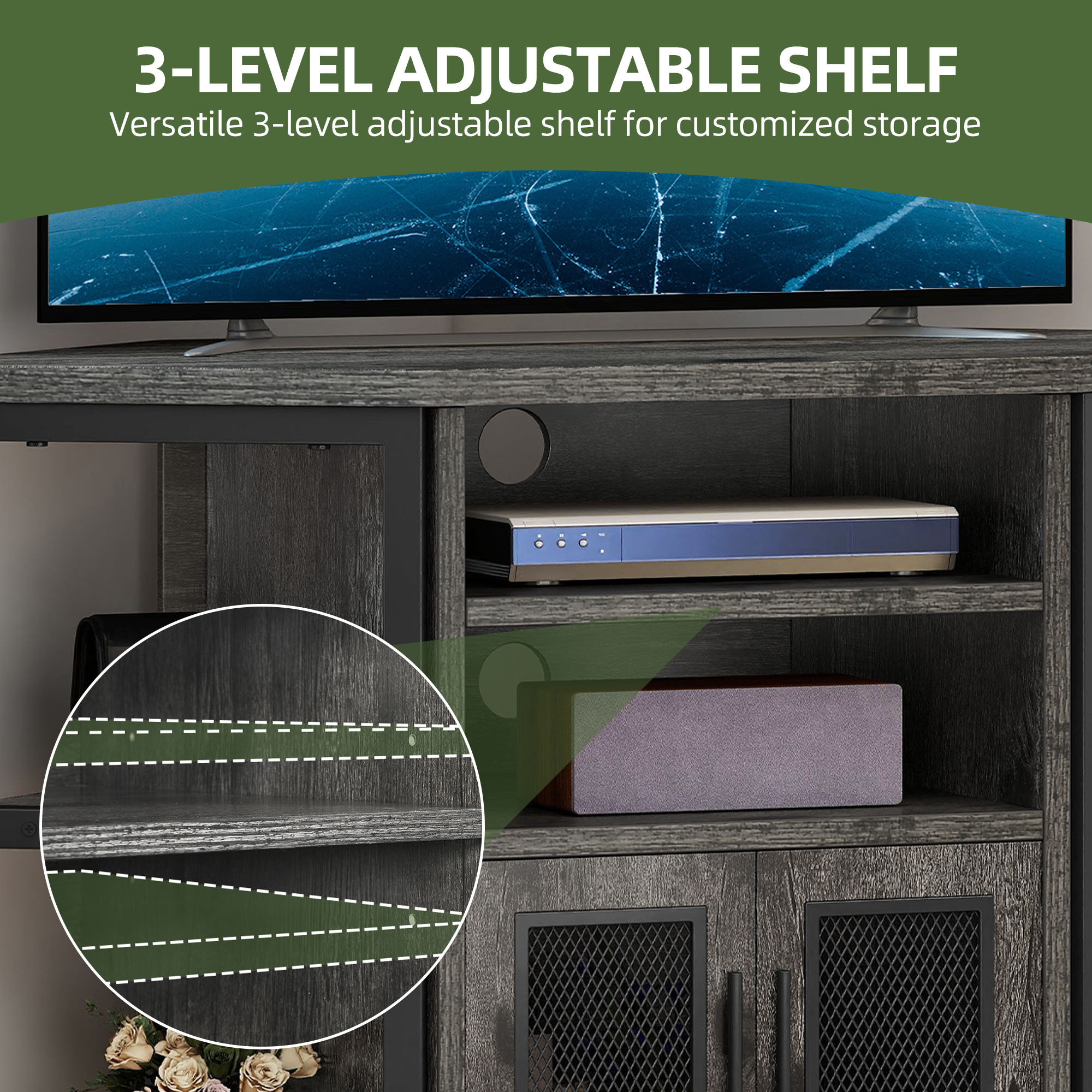 Uforic Corner 55" TV Stand with Power Outlet, Gray photo 6