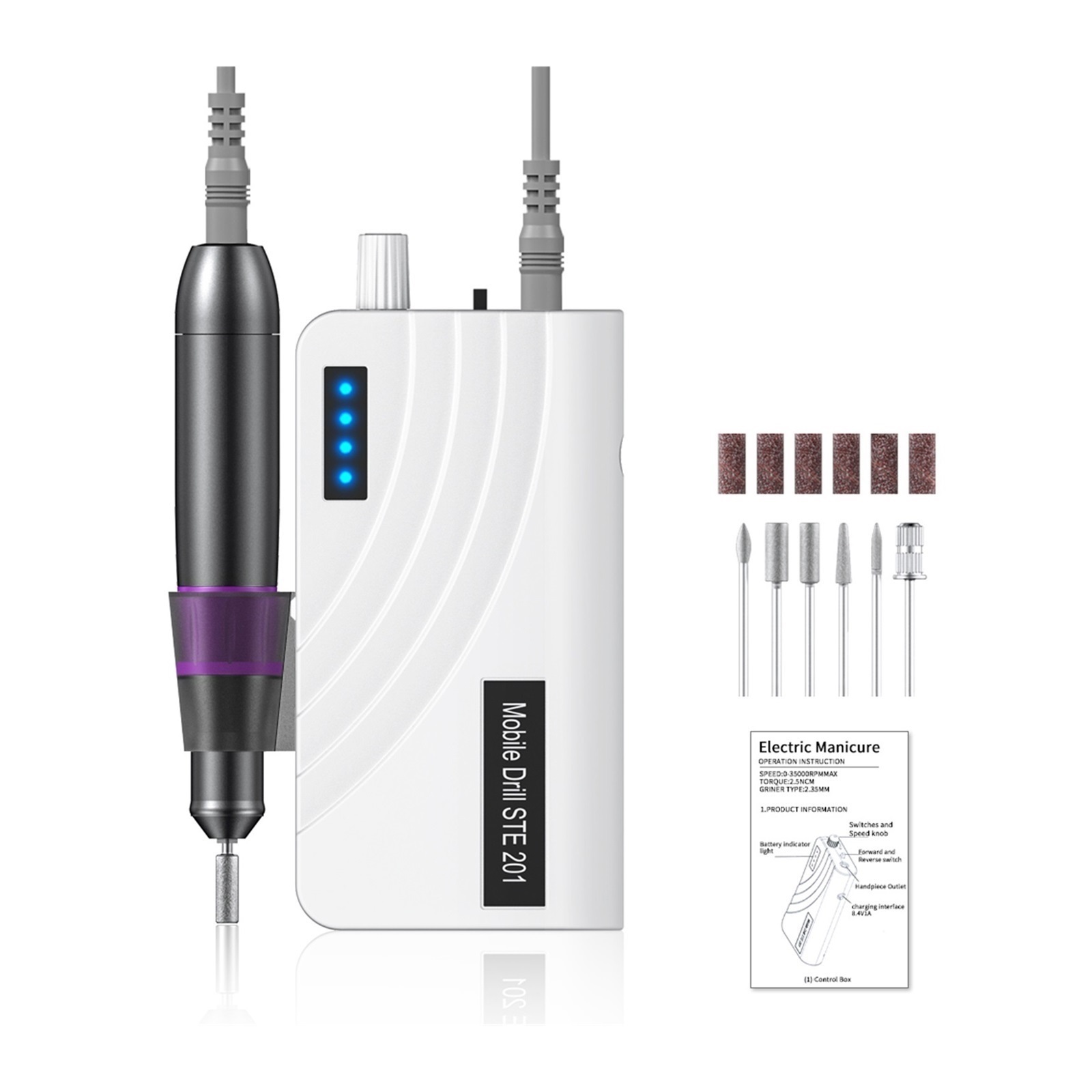 Nail Drill 35000RPM Portable Electric Acrylic Nail Gel Polish Remover Machine With Drill Bits Set, Manicure Nail Tech Art Salon Home DIY