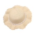 thumbnail image 1 of Gorra de playa Honeeladyy para niños, resistente a los rayos UV, con encaje de perlas, decorada con perlas, de cuerda, para playa y sol., 1 of 5