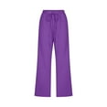 thumbnail image 4 of Capri Pants On Clearance! Cagogo Womens Cotton Linen Capri Pants with Pockets Plus Size Summer Stretchy Exercise Lounge Cropped Pants Wide Leg Drawstring Elastic High Waist Trendy Capri Sweatpants, 4 of 5