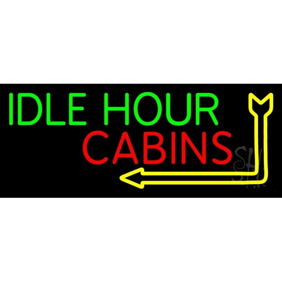 Idle Hour Cabins 1 LED Neon Sign 13" Tall x 32" Wide - inches Black Square Cut Acrylic Backing, with Dimmer - Premium built indoor Sign for Storefront, Store interior, Exhibition, Decor.