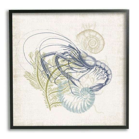 Stupell Industries Nautical Layered Sea Life Crawdad Ocean Botanicals Graphic Art Black Framed Art Print Wall Art, Design by Victoria Barnes