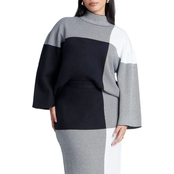 ELOQUII Women's Plus Size Mock Neck Intarsia Sweater