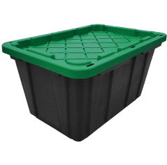 American Plastics Heavy Duty 27 Gallon Plastic Snap-Lid Storage Tote Box, Black Base/Green Lid