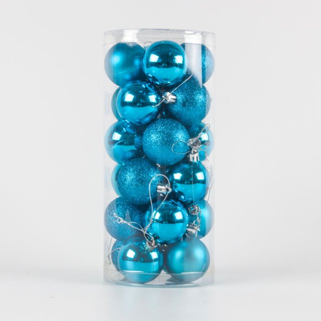 30 Uds. 6CM brillo Popular personalizado suministros de Navidad al por mayor decoración de bolas de árbol de Navidad azul y blanco