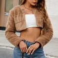 thumbnail image 5 of Women's 2024 Winter Coats Fleece Cropped Jacket for Women Faux Fur Long Sleeve Shaggy Warm Outerwear, 5 of 7