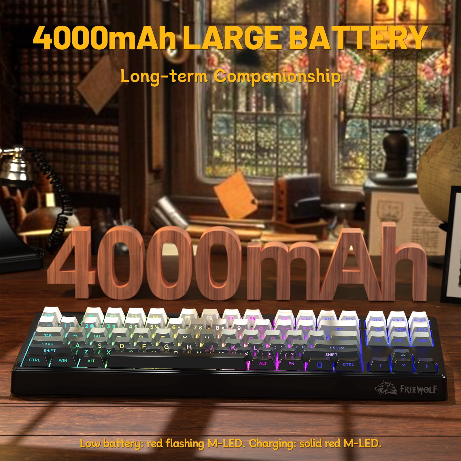 ZIYOU LANG M87V2 Wireless Keyboard, 80% TKL Creamy Keyboard, Low Profile Quiet Typing, Side-Printed PBT Keycaps, RGB Backlit, Gray